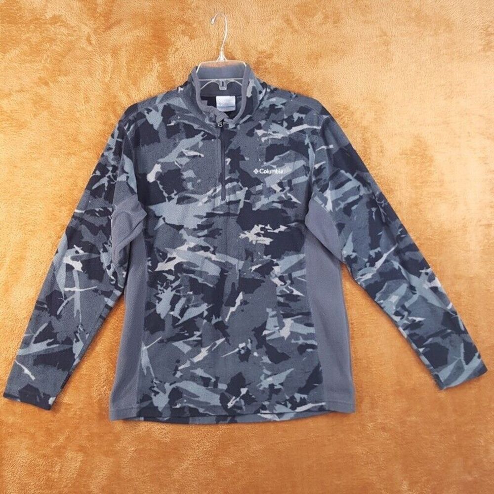 COLUMBIA Mens Sweatshirt Small Gray Camo 1/4 Zip Pullover Fleece Outdoor